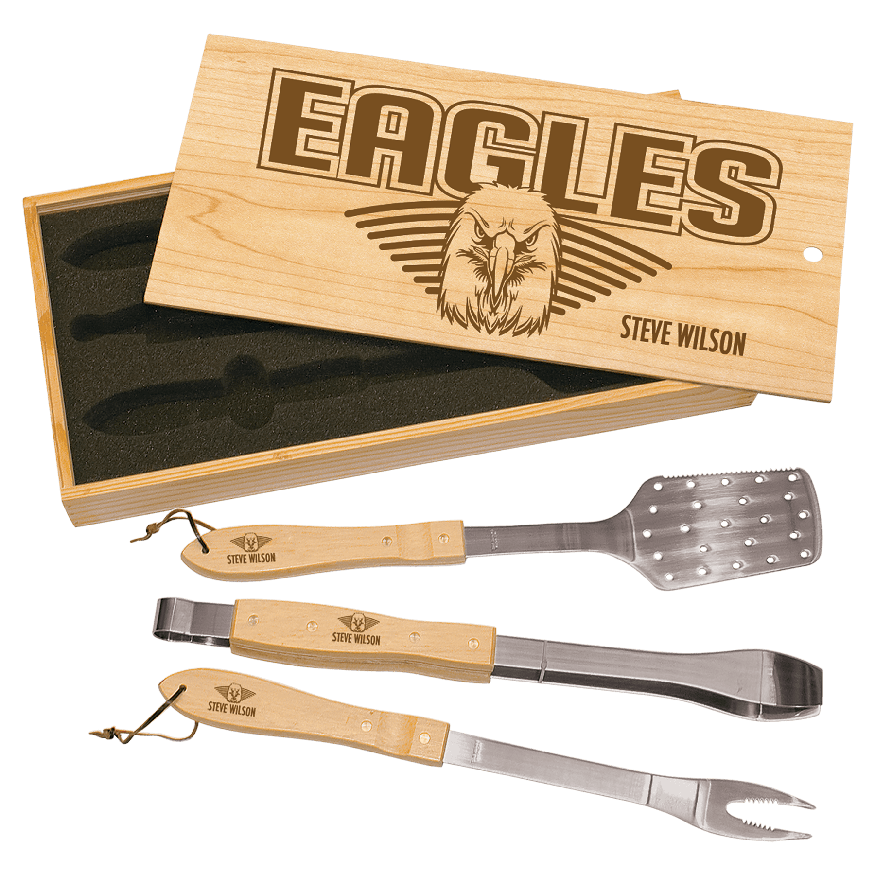 3-Piece BBQ Set in Wooden Pine Box