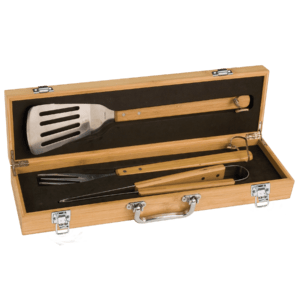 3-Piece Bamboo BBQ Set in Bamboo Case