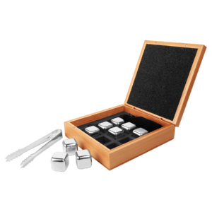 Stainless Steel Whiskey Stone Set in Bamboo Case