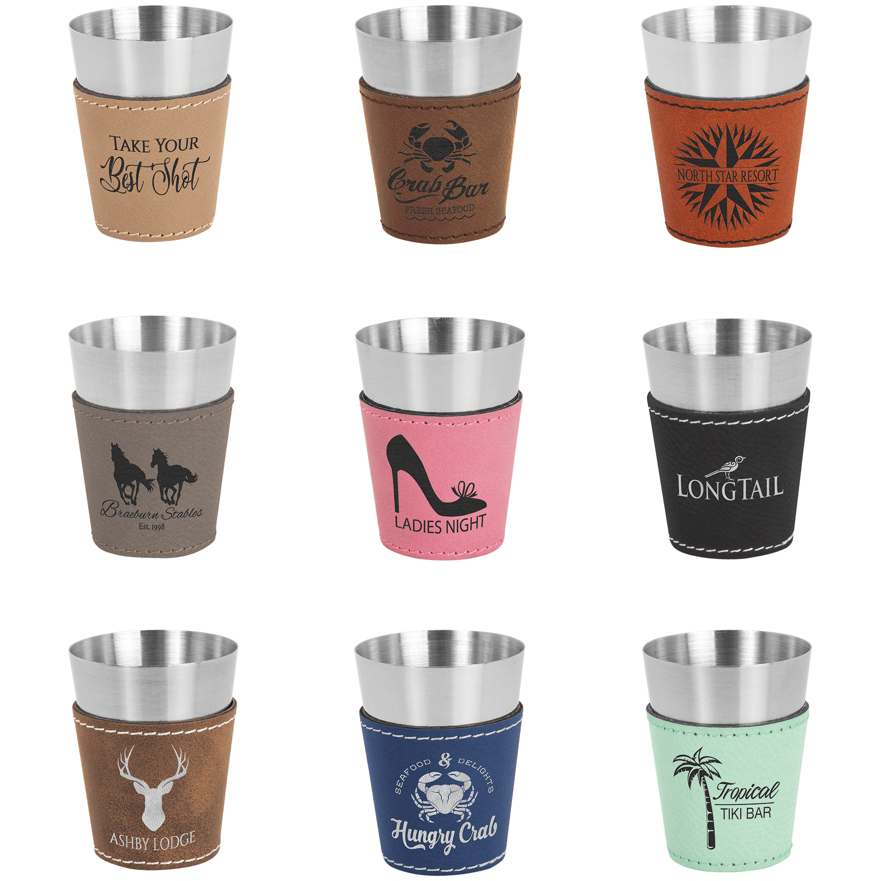 Laserable Leatherette & Stainless Steel Shot Glass (Multiple Color Options)