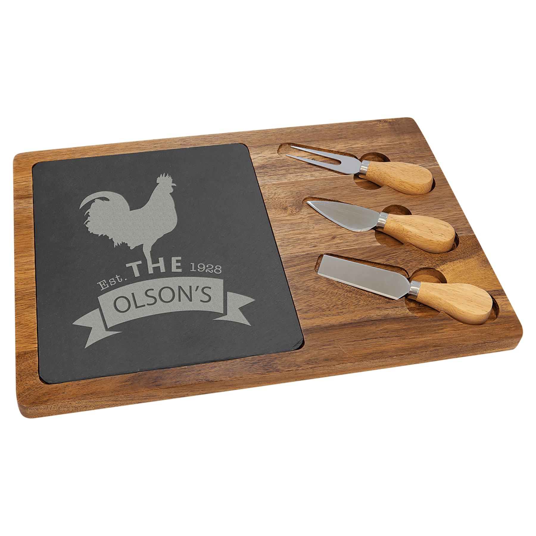Acacia Wood/Slate Rectangle Cheese Set with Three Tools