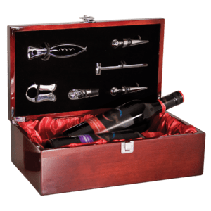 Rosewood Piano Finish Double Bottle Wine Box with Tools