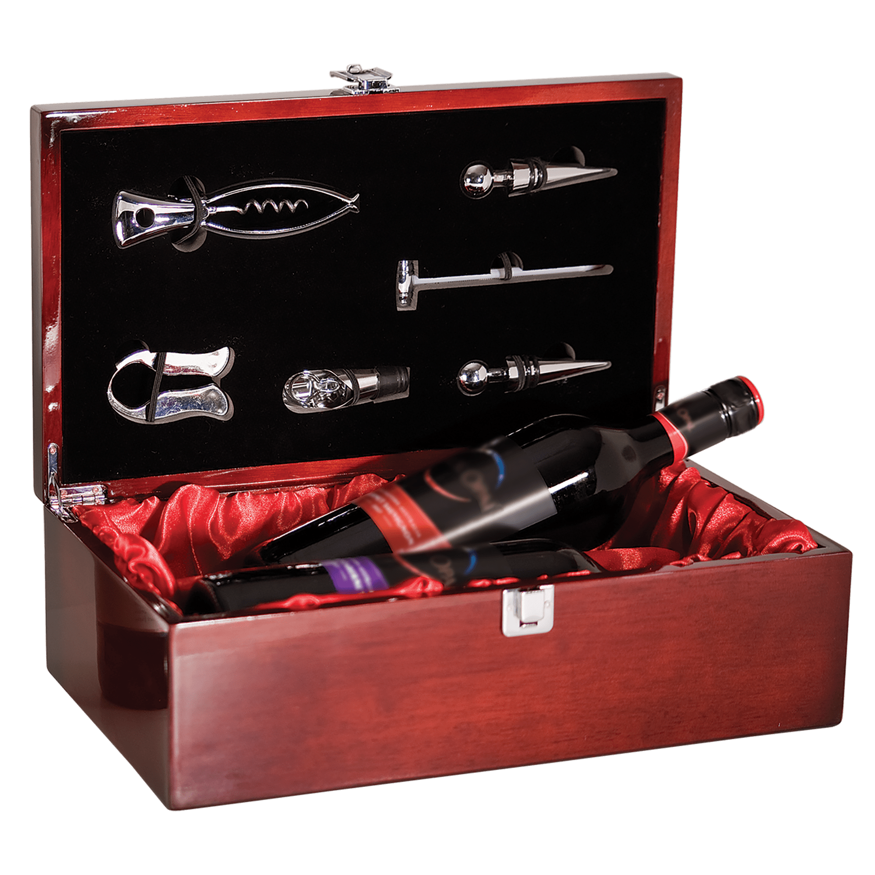 Rosewood Piano Finish Double Bottle Wine Box with Tools