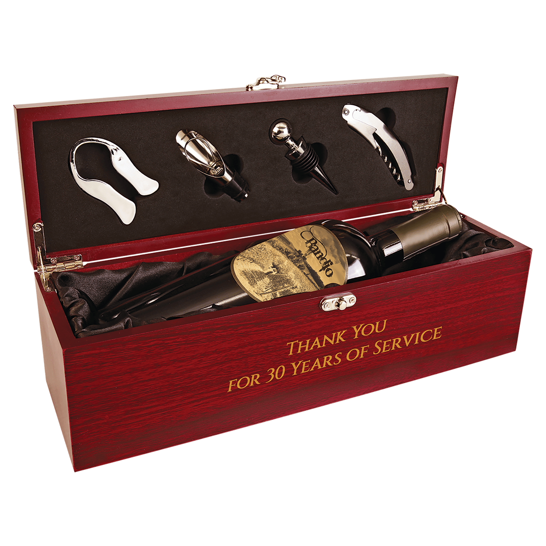 Rosewood Finish Single Wine Box with Tools & Black Lining