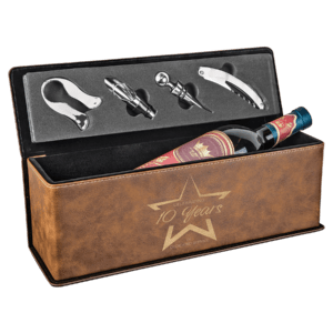 Rustic/Gold Laserable Leatherette Single Wine Box with Tools
