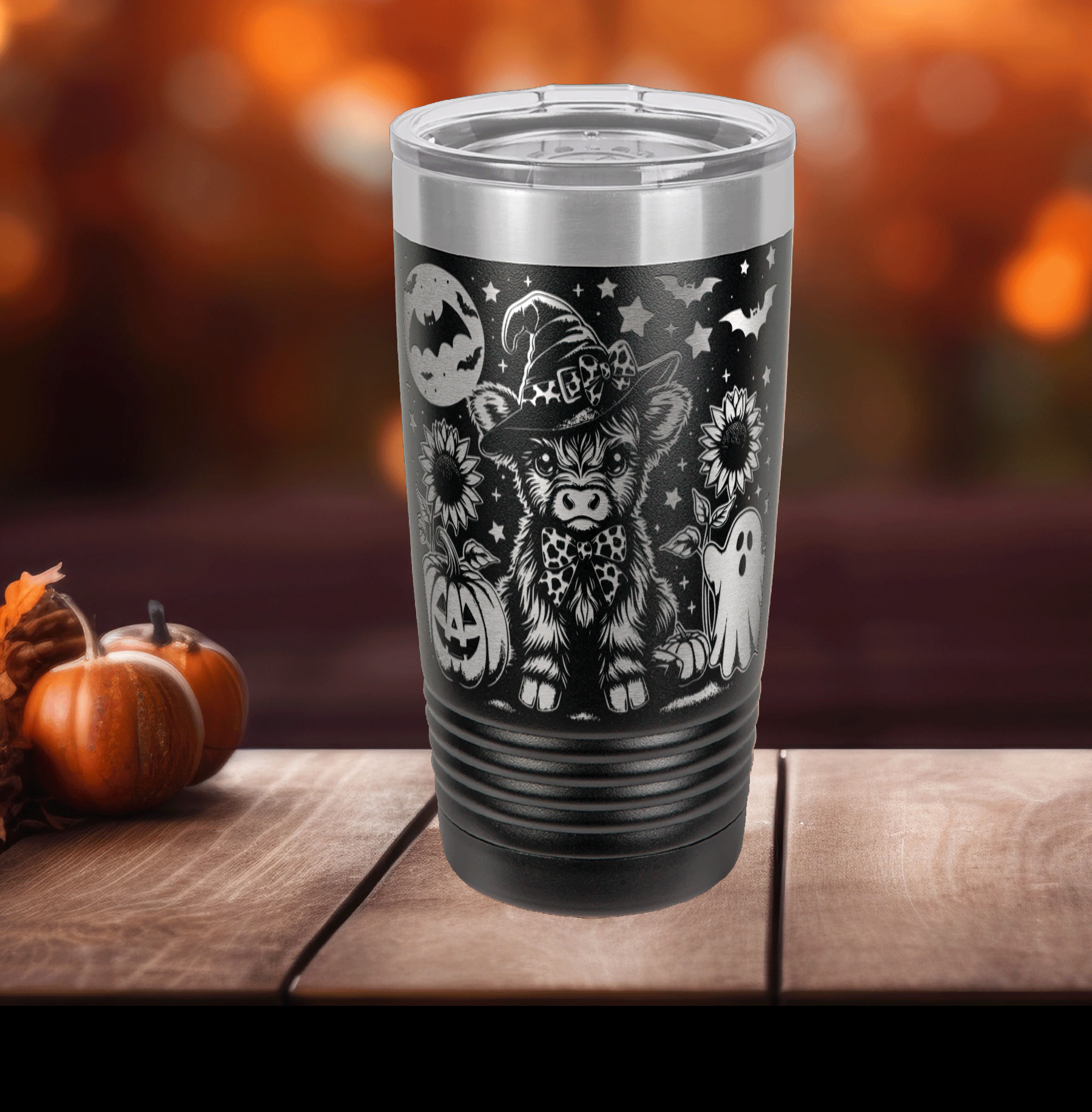 Highland Cow Halloween – Witchy Cow, Pumpkins, and Ghost Polar Camel 20 oz Tumbler - Image 3