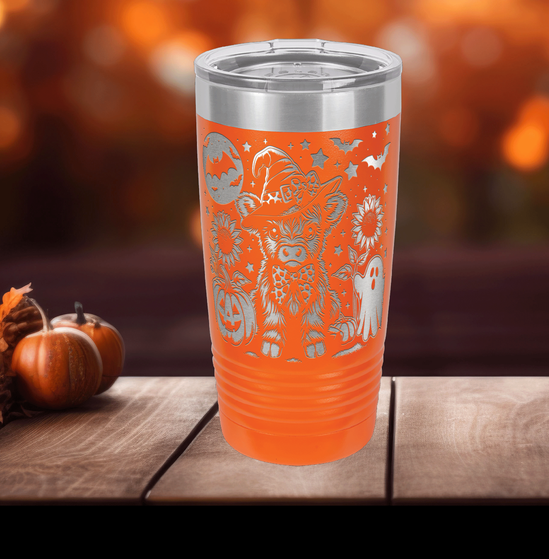 Highland Cow Halloween – Witchy Cow, Pumpkins, and Ghost Polar Camel 20 oz Tumbler - Image 5