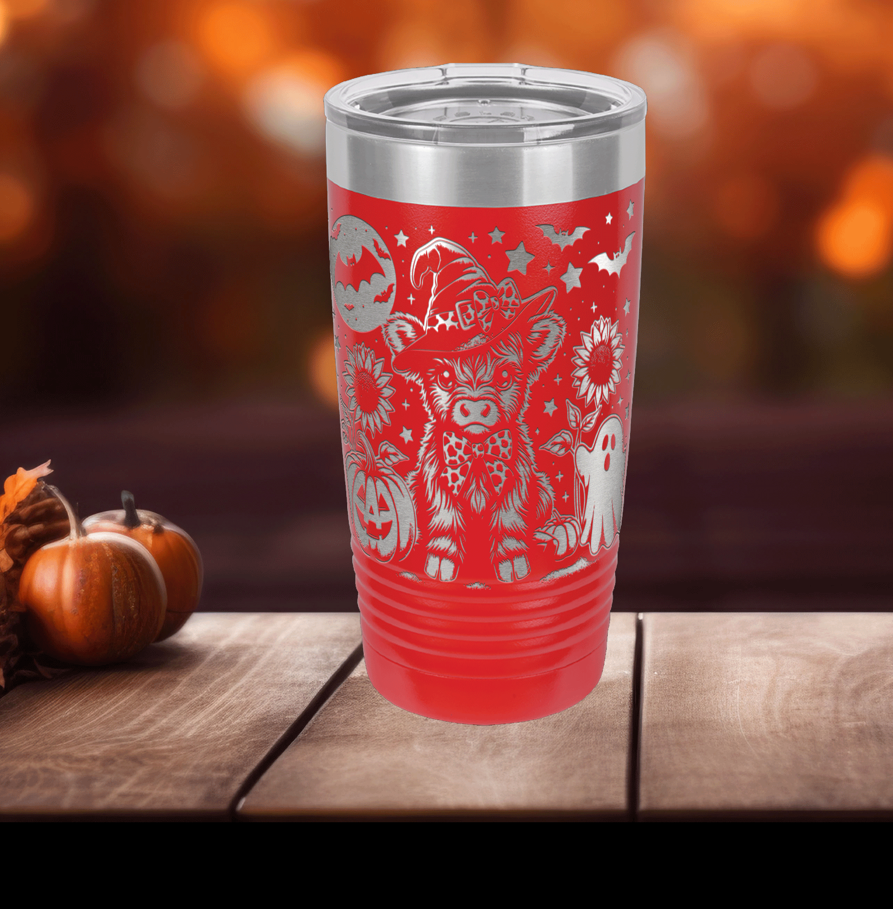 Highland Cow Halloween – Witchy Cow, Pumpkins, and Ghost Polar Camel 20 oz Tumbler - Image 2