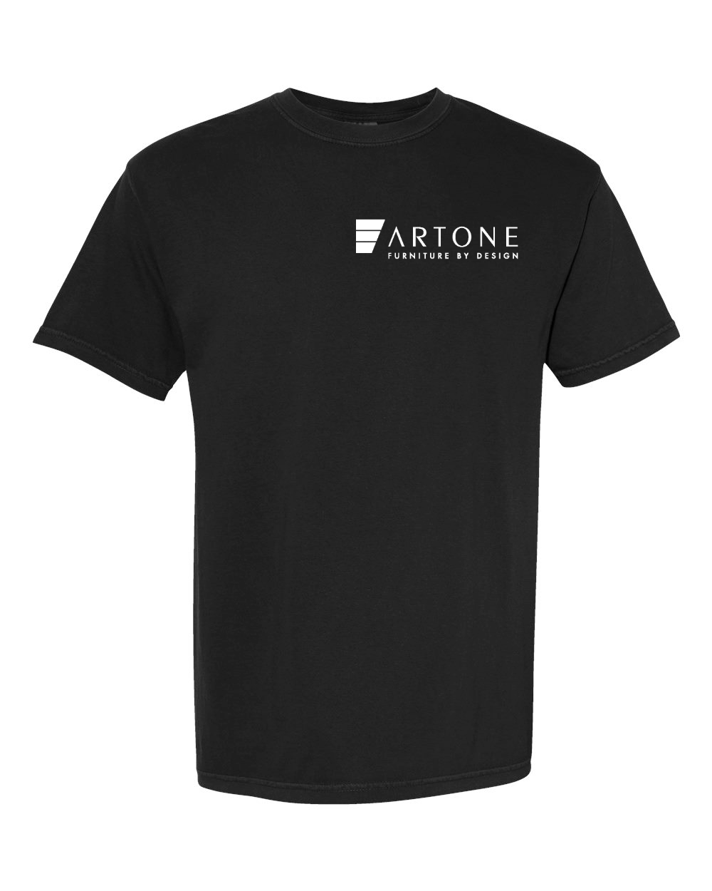 Comfort Colors - Unisex Garment-Dyed Heavyweight T-Shirt - 1717 3 Product mockup of a black Comfort Colors 1717 t-shirt featuring the 'Artone Furniture by Design' logo on the left chest.
