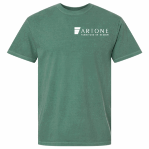 Product mockup of a seafoam green Comfort Colors 1717 t-shirt with the 'Artone Furniture by Design' logo printed on the left chest.