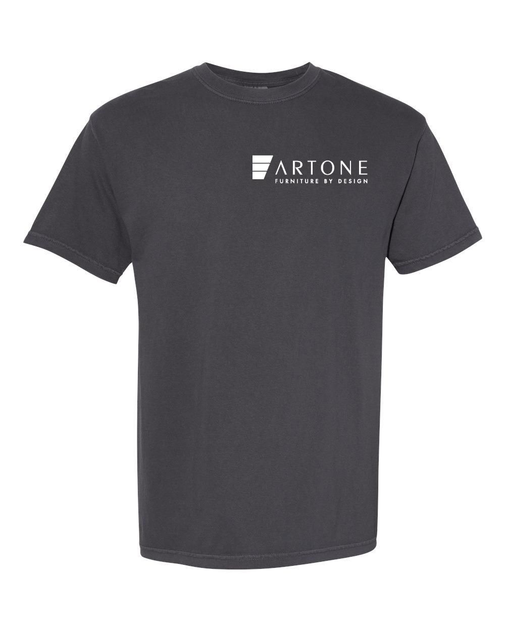 Comfort Colors - Unisex Garment-Dyed Heavyweight T-Shirt - 1717 4 Product mockup of a charcoal gray Comfort Colors 1717 t-shirt featuring the 'Artone Furniture by Design' logo on the left chest.