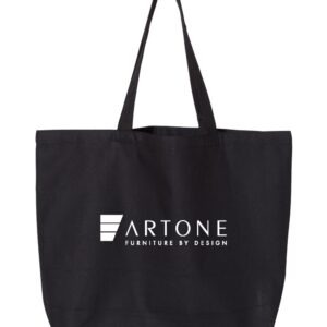 mockup image of black tote bag with "Artone Furniture by Design" logo.