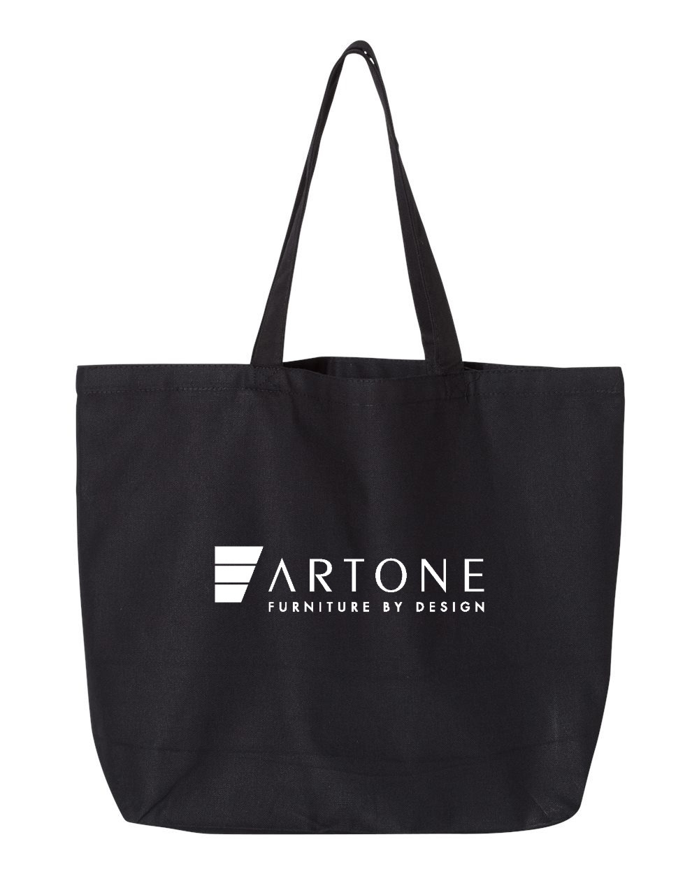 OAD - Jumbo Tote - OAD108 (Artone) 1 mockup image of black tote bag with "Artone Furniture by Design" logo.